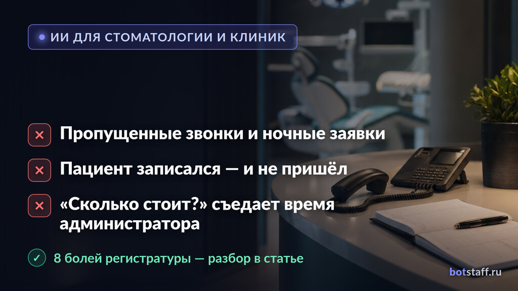 ИИ для стоматологии и клиники: 8 болей регистратуры, которые он закрывает