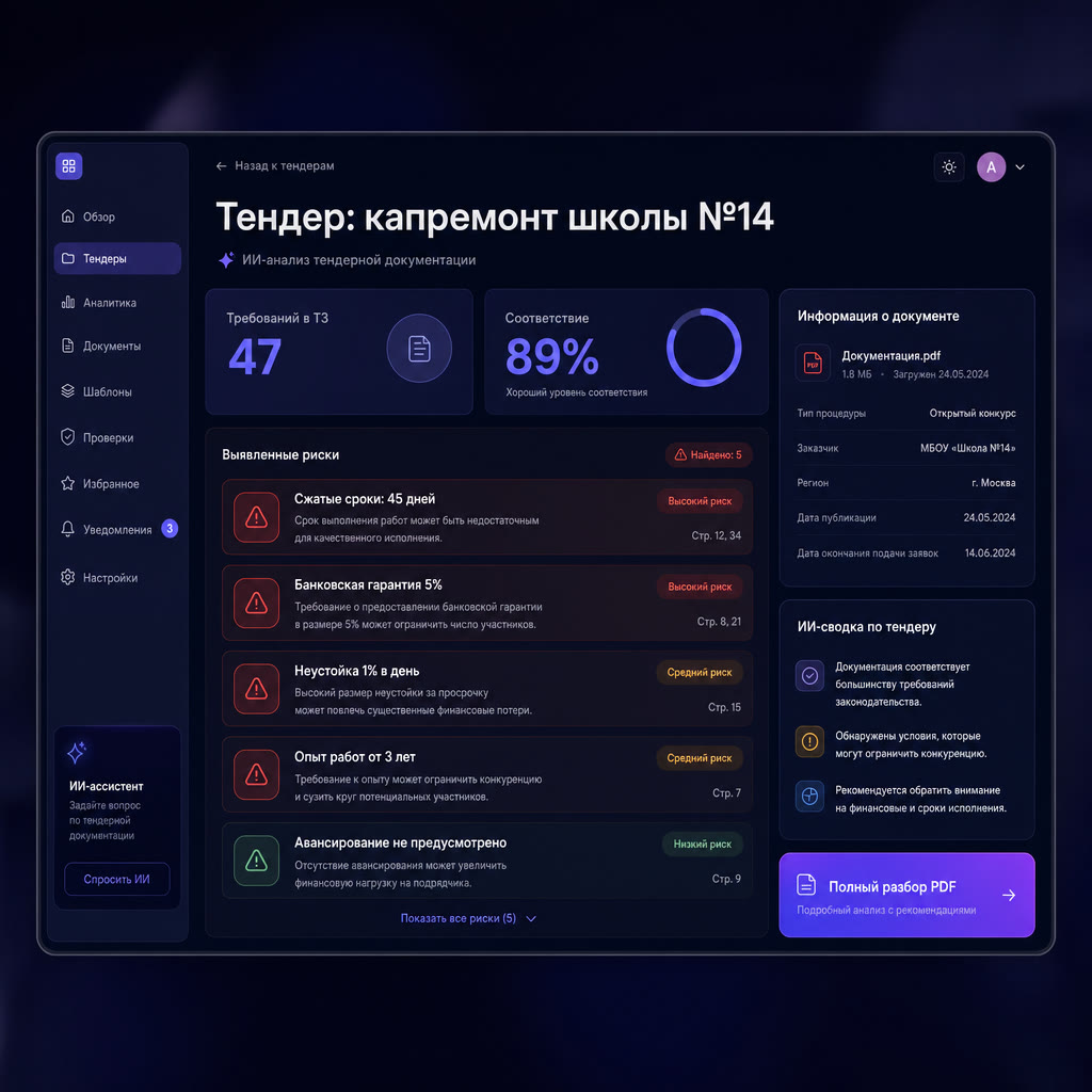 ИИ-анализ тендерной документации в строительстве, чек-лист требований и рисков